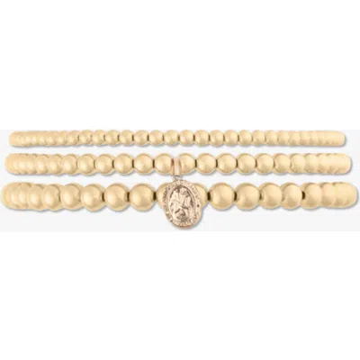 Cuffed By Nano St. Christopher 14k Gold Filled Bead Three Bracelet Stack