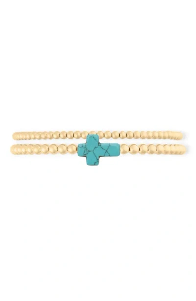 Cuffed By Nano Turquoise Cross Juno 14k Gold Filled Bead Bracelet Two Stack
