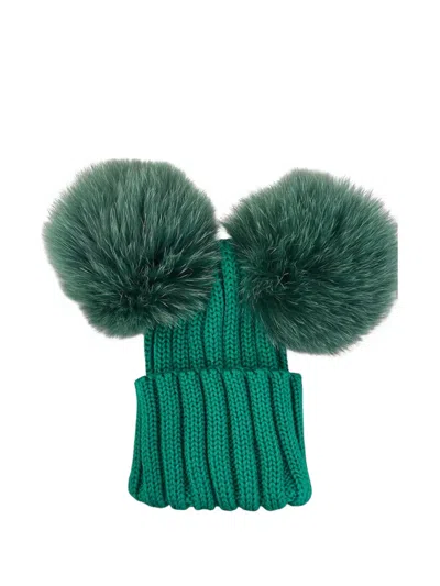 Cuffie Regina Babies' Pompom-detail Ribbed Beanie In Green