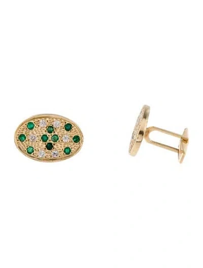 Pre-owned Cufflinks 14k 1.22ctw Emerald & Diamond  In Multi