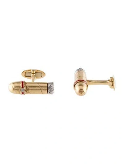 Pre-owned Cufflinks 14k Diamond & Enamel Cigar  In Red