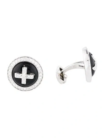 Pre-owned Cufflinks 14k Diamond & Glass  In Black