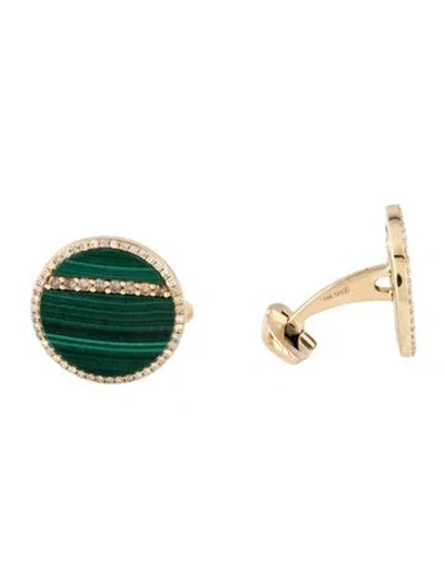 Pre-owned Cufflinks 14k Malachite & Diamond  In Multi