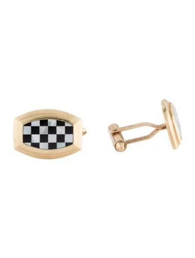 Pre-owned Cufflinks 14k Mother Of Pearl & Glass Checkerboard  In Black