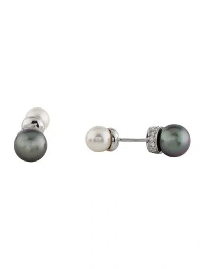 Pre-owned Cufflinks 14k Pearl & Diamond Black & White  In Multi