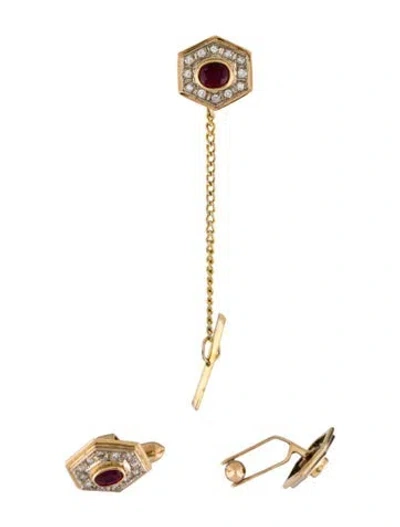 Pre-owned Cufflinks 14k Ruby & Diamond Cufflink & Tie Pin Set In Multi