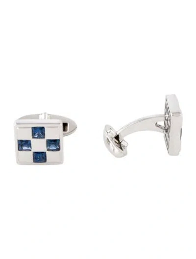 Pre-owned Cufflinks 18k 1.44ctw Sapphire Checkered  In Multi