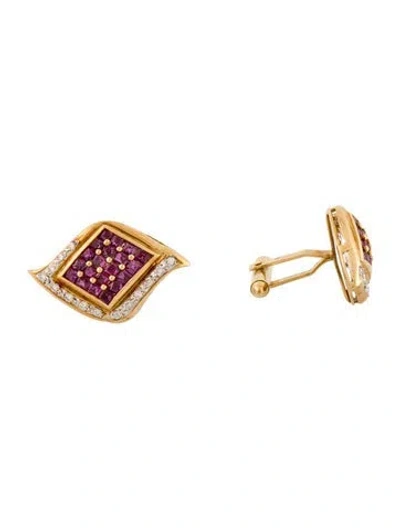 Pre-owned Cufflinks 18k 3.75ctw Ruby & Diamond Cuff Links In Multi