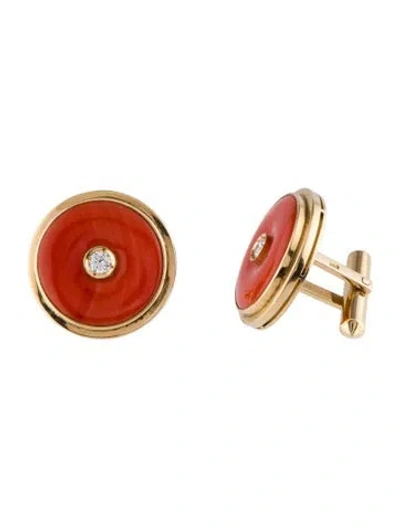 Pre-owned Cufflinks 18k Coral & Diamond  In Orange