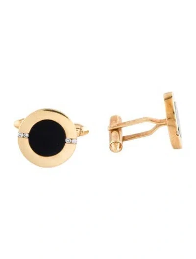 Pre-owned Cufflinks 18k Diamond & Glass  In Black
