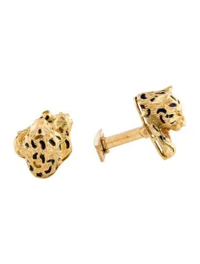 Pre-owned Cufflinks 18k Enamel Panther  In Multi