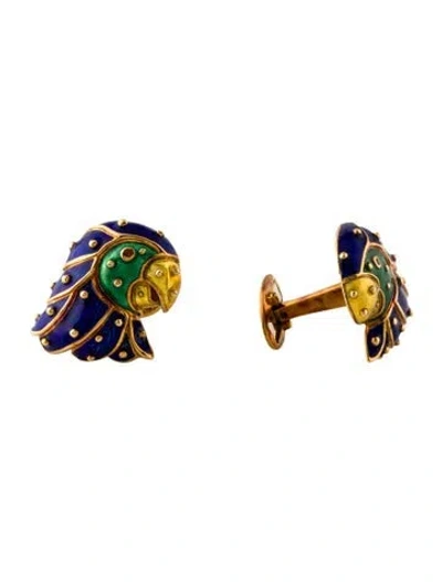 Pre-owned Cufflinks 18k Enamel Parrot  In Multi