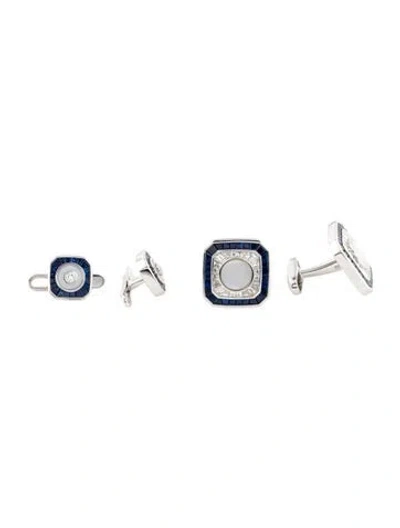 Pre-owned Cufflinks 18k Mother Of Pearl, Diamond & Sapphire  & Shirt Studs Dress Set In Multi