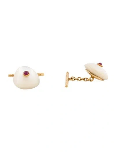 Pre-owned Cufflinks 18k Mother-of-pearl & Ruby  In Multi