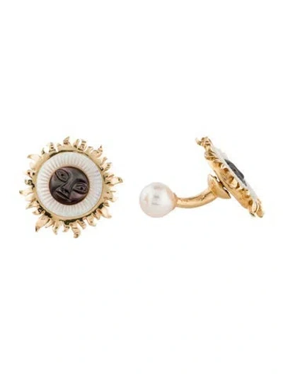 Pre-owned Cufflinks 18k Pearl & Mother Of Pearl Sun  In Multi
