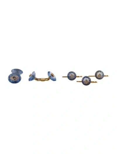 Pre-owned Cufflinks 18k Sapphire & Diamond  & Shirt Stud Set In Multi