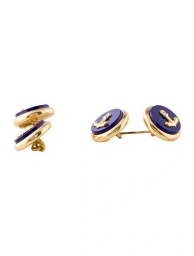 Pre-owned Cufflinks Genio & Brevetti 18k Vintage Lapis Anchor  In Multi