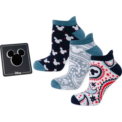 Cufflinks, Inc . 3-pack Assorted Mickey Mouse Ankle Socks & Lapel Pin Set In Multi