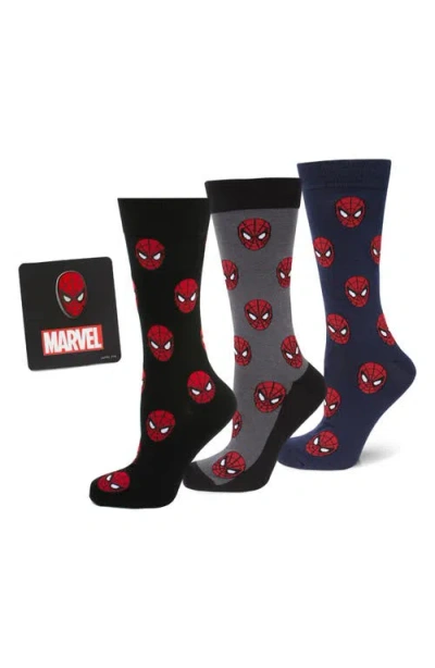 Cufflinks, Inc . 3-pack Spider-man Crew Socks & Lapel Pin Set In Brown