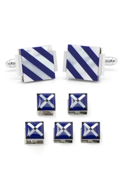 Cufflinks, Inc 7-piece Square Mother-of-pearl Shirt Studs & Cuff Links Set In Blue