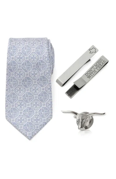 Cufflinks, Inc . Don't Mess With Texas Silk Tie, Lapel Pin & Tie Bar Gift Set In Silver Multi