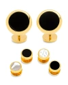 Cufflinks, Inc Double Sided Onyx & Mother-of-pearl Round Stud & Cufflink Set In Gold