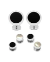 Cufflinks, Inc 3-piece Ox And Bull Trading Co. Double Sided Onyx Round Beveled Stud Set In Silver