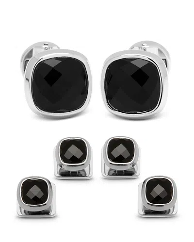 Cufflinks, Inc . Faceted Onyx Cushion Stainless Steel Stud Set In Black