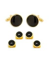 CUFFLINKS, INC GOLD-TONE ONYX ROUND STUD & CUFFLINK SET