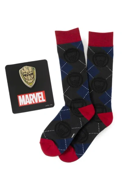 Cufflinks, Inc . Groot Star-lord Argyle Crew Socks & Lapel Pin Gift Set In Brown