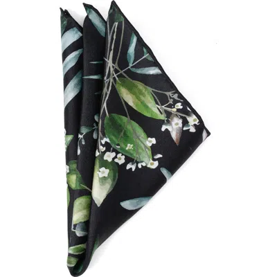 Cufflinks, Inc . Leaf Watercolor Silk Pocket Square In Black