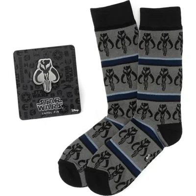 Cufflinks, Inc . Mandalorian Mythosaur Crew Socks & Lapel Pin Gift Set In Gray