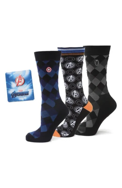 Cufflinks, Inc . Marvel 3-pack Argyle Crew Socks & Lapel Pin Set In Black