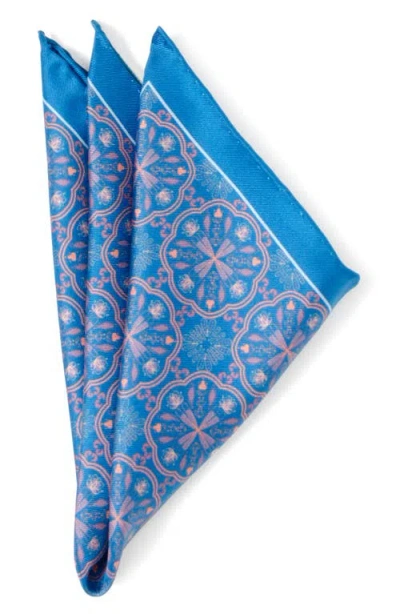Cufflinks, Inc . Medallion Print Silk Pocket Square In Blue