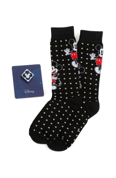 Cufflinks, Inc . Mickey Dots Crew Socks & Lapel Pin Set In Black