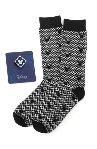 Cufflinks, Inc . Mickey Mouse Chevron Socks & Lapel Pin Gift Set In Black