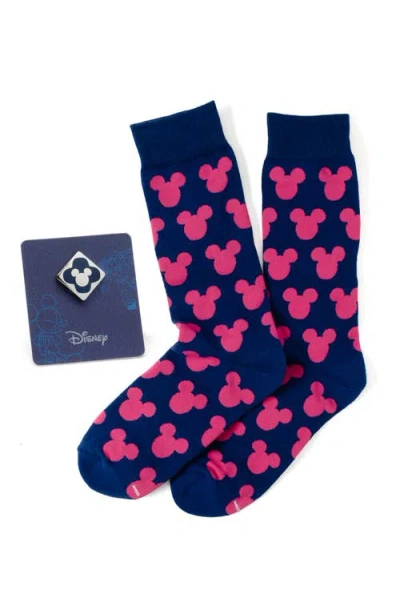 Cufflinks, Inc . Mickey Pink Silhouette Crew Socks & Lapel Pin Set In Blue