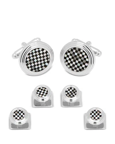 Cufflinks, Inc Onyx & Mother Of Pearl Checker Stud Set In Black