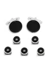 Cufflinks, Inc Onyx Inlay Silver Plated Round Stud & Cufflink Set In Black