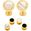 Cufflinks, Inc . Ox And Bull Trading Co. Semi-precious Cuff Links & Shirt Studs Set In Gold/pearl