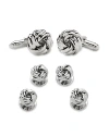 CUFFLINKS, INC SILVER-TONE KNOTTED STUD & CUFFLINK SET