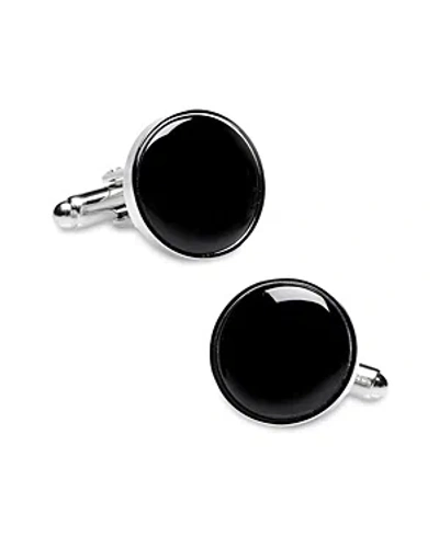 CUFFLINKS, INC SILVER-TONE ONYX INLAY ROUND CUFFLINKS