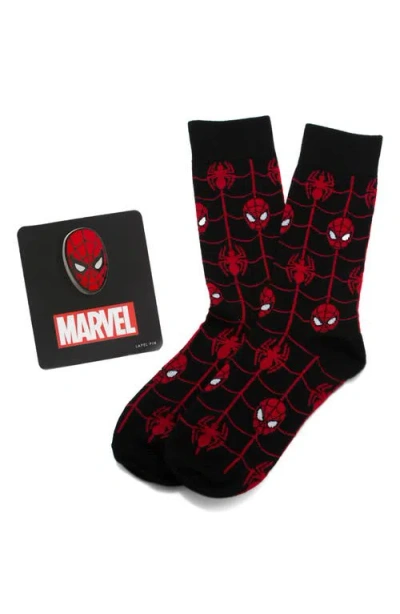 Cufflinks, Inc . Spider-man Crew Socks & Lapel Pin Set In Red