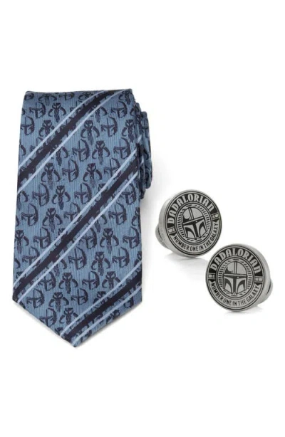 Cufflinks, Inc . Star Wars™ Mandalorian Jacquard Stripe Tie & Cuff Links Set In Blue Multi