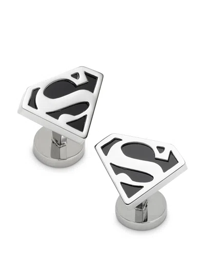 Cufflinks, Inc Men's Superman Black Onyx Stainless Steel Cufflinks In Silver