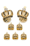 Cufflinks, Inc . Vincent De Paul 3d Crown Gold Crystal Cuff Links & Stud Set In Gold
