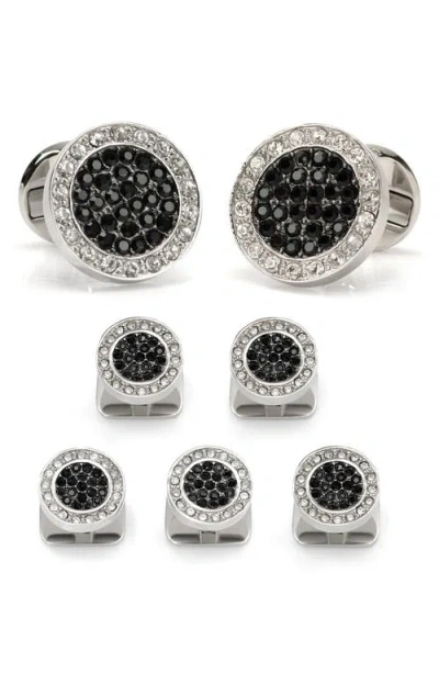 Cufflinks, Inc . Vincent De Paul White & Black Pave Crystals Cuff Links & Studs Set In Silver/black