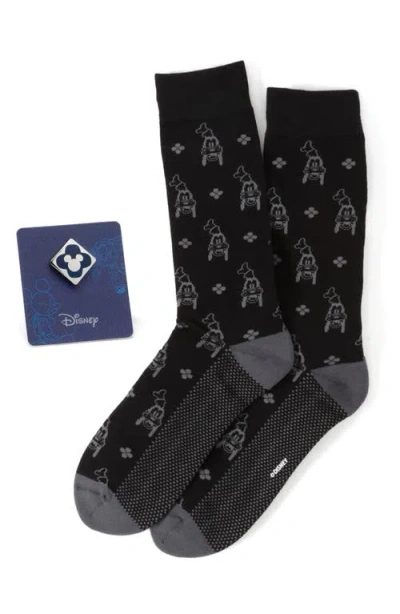 Cufflinks, Inc . X Disney Goofy Cotton Blend Dress Socks & Lapel Pin Set In Black
