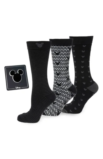 Cufflinks, Inc . X Disney Mickey & Friends Assorted 3-pack Cotton Blend Dress Socks & Lapel Pin Gift  In Black