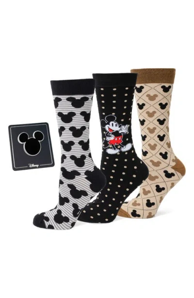 Cufflinks, Inc . X Disney Mickey & Friends Assorted 3-pack Cotton Blend Dress Socks & Lapel Pin Gift  In Multi